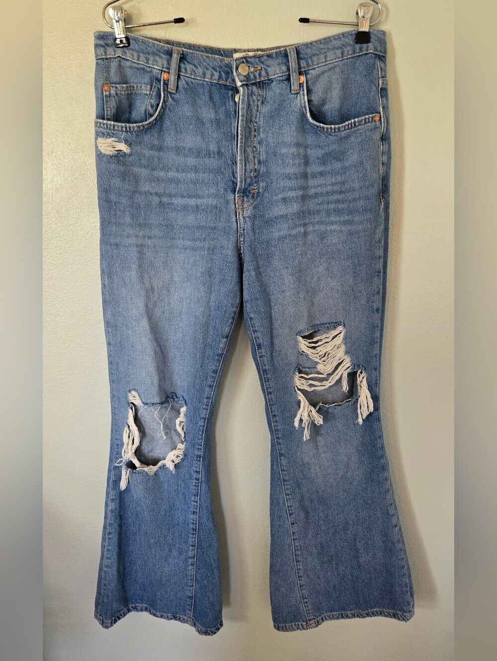 We The Free | Distressed High Rise Button Fly Flare Jeans Size 29